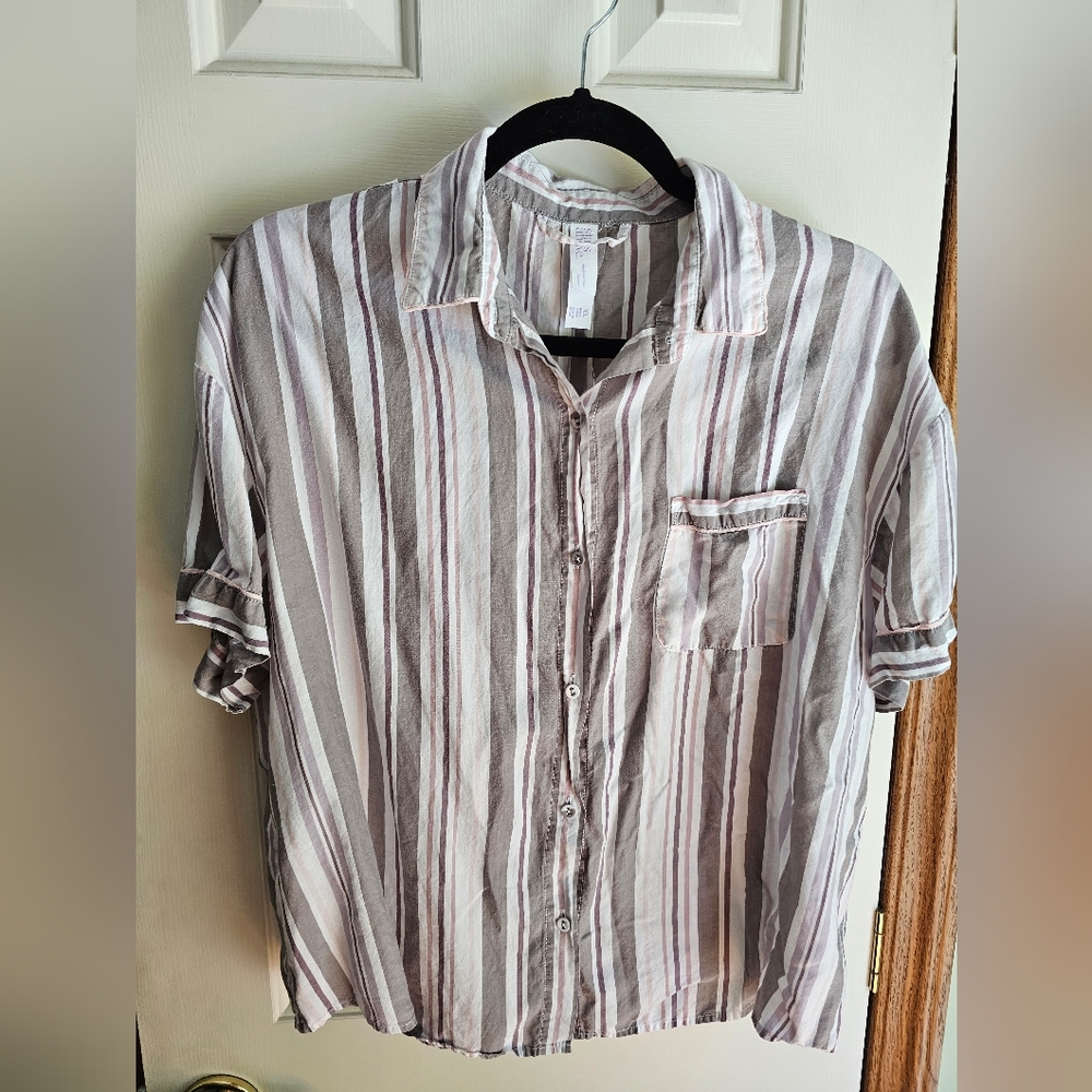 Stars Above Striped Button Down Sleep Shirt (XL)